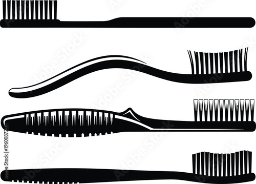 Black and white toothbrushes in various shapes and sizes background dental