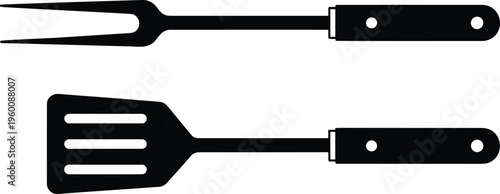 Black silhouette of fork and spatula kitchen utensils cooking