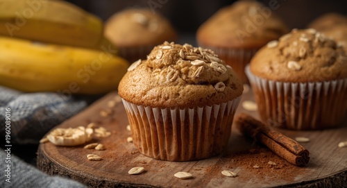 Fluffy banana muffin with o...