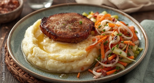 Fried pork steak with smoot...