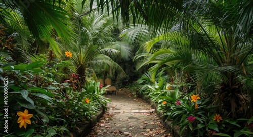 Peaceful tropical walkway e...