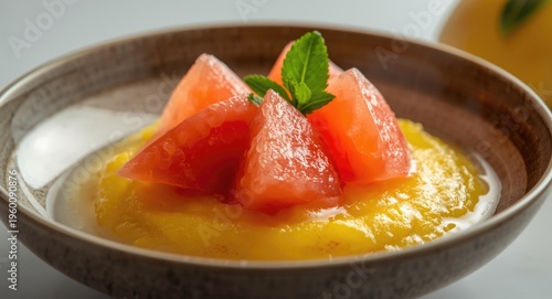 Pomelo segments atop creamy...