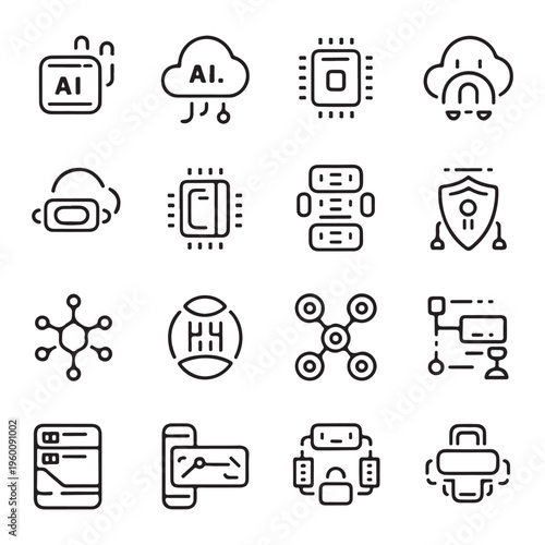 Artificial Intelligence Line Icons Set AI Technology Vector
