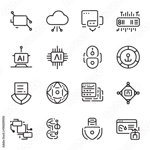 Cloud Computing and Data Technology Icons Vector Set