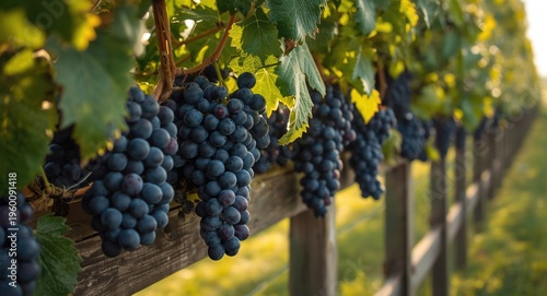 Ripe grapes hanging densely...