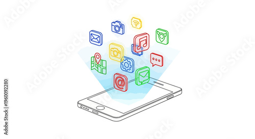 Smartphone with social media icons.