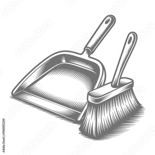 A dustpan and brush are essential tools for household cleaning tasks.