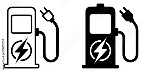 electric car charging station icon set