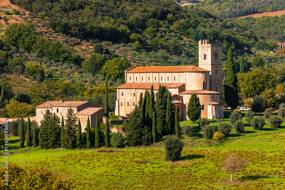 Naklejka premium Abbazia di Sant'Antimo ancient Romanesque abbey in Tuscany, Italy.