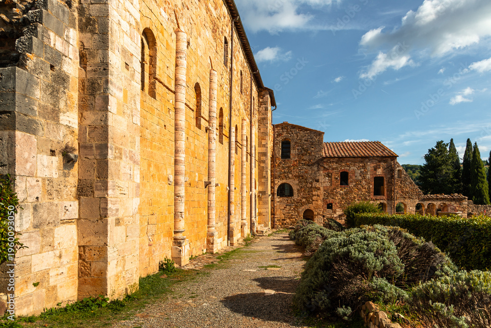 Fototapeta premium Building walls of Abbazia di Sant'Antimo in Tuscany, Italy.