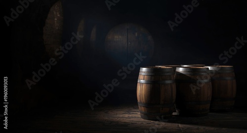 Rustic vintage barrels in a...