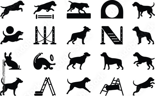 Dog Training Silhouette Icon Collection Set