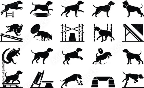 Dog Training Silhouette Icon Collection Set