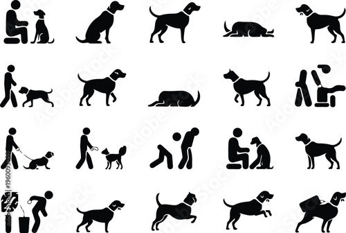 Dog Training Silhouette Icon Collection Set