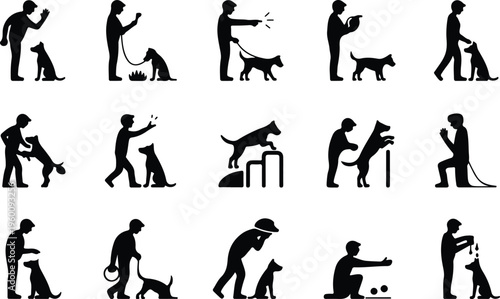 Dog Training Silhouette Icon Collection Set