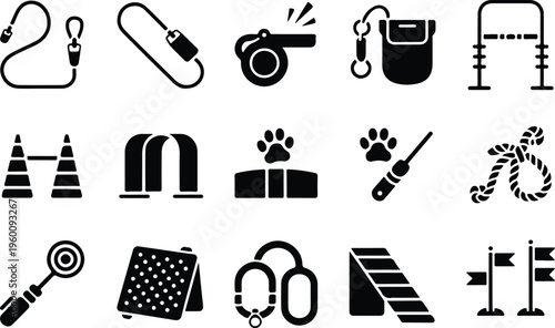 Dog Training Silhouette Icon Collection Set