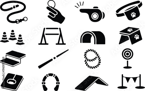 Dog Training Silhouette Icon Collection Set