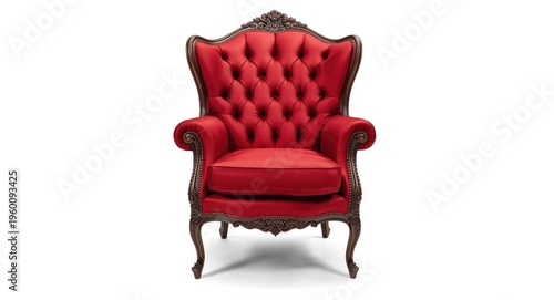 Isolated luxurious vintage red armchair with classic design on white background