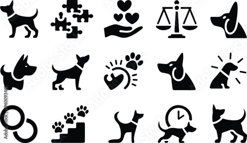 Dog Training Silhouette Icon Collection Set