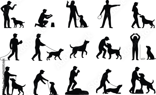Dog Training Silhouette Icon Collection Set