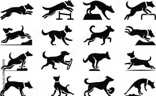Dog Training Silhouette Icon Collection Set