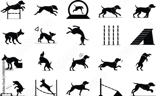 Dog Training Silhouette Icon Collection Set