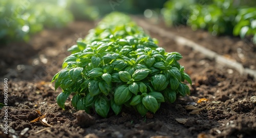 Green basil thriving vibran...