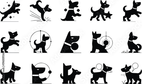 Dog Training Silhouette Icon Collection Set