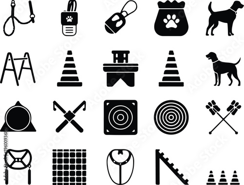 Dog Training Silhouette Icon Collection Set