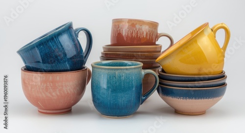 Mixed set of pottery cups a...