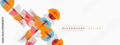 Abstract geometric shapes overlap, creating vibrant design. Soft colors dominate white space. Modern aesthetic, simple composition.