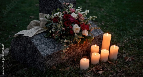 Floral tribute and burning ...