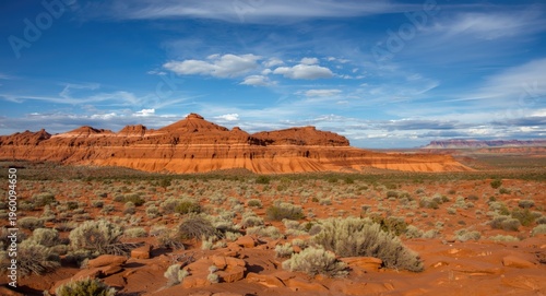 Red sandstone ridges with s...