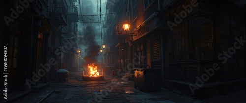 Chilly city alley illuminat...