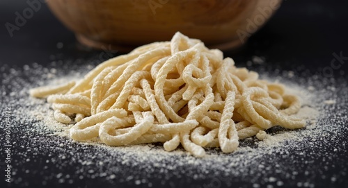 Closeup of raw rigatoni pas...