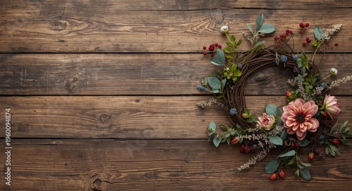 Rustic wood backdrop featur...