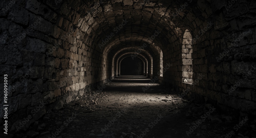 Fototapeta premium Shadow filled ancient dungeon corridors beneath the earth