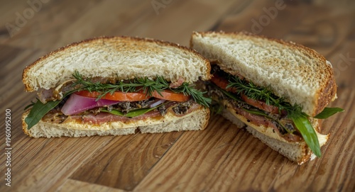 Sandwich halved to reveal f...