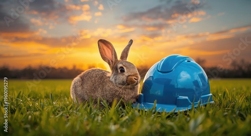 Playful rabbit next to a sa...