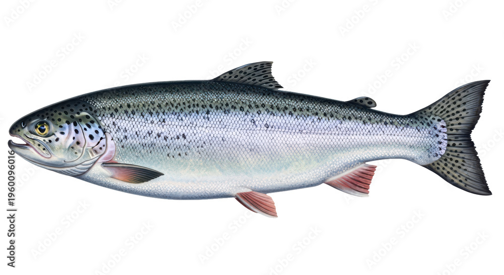 Obraz premium A colorful illustration of a salmon fish isolated on transparent background with detailed scales and fins