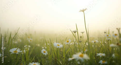 Lush daisy field bathed in ...