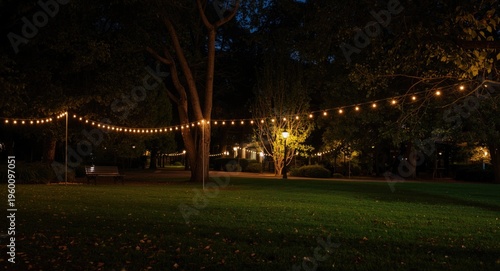 Outdoor park scene lit by e...