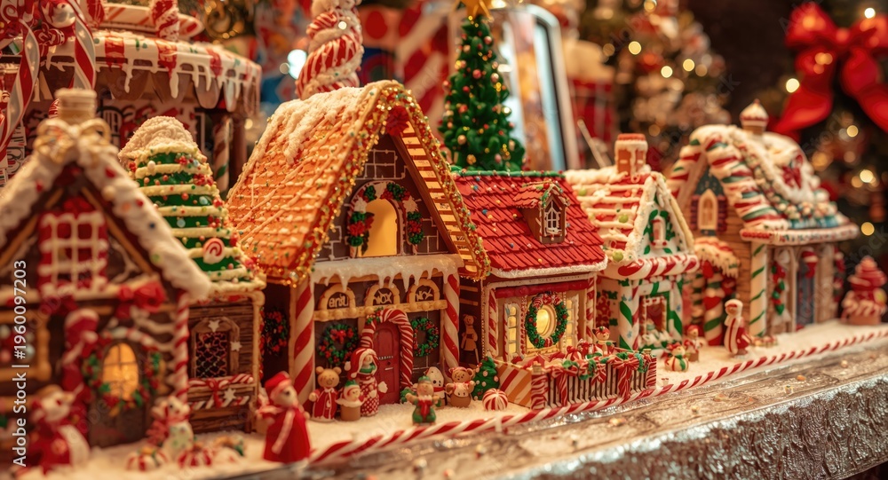 Obraz premium Joyous holiday candy village with vibrant sweets and festive atmosphere