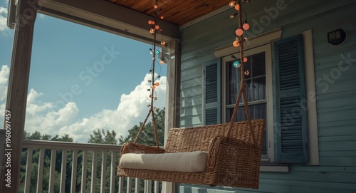 Wicker swing with decorativ...
