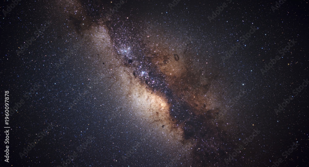 Fototapeta premium High detail astronomy photo of Milky Way galaxy center alongside Rho Ophiuchi nebula