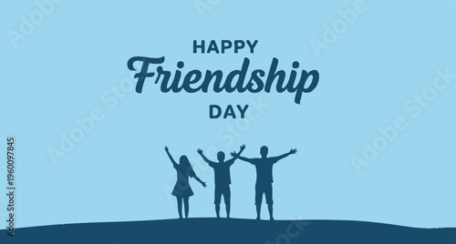 Happy friendship day celebrations with friends silhouette on hill top