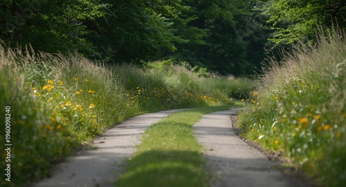 Nature filled park road bac...