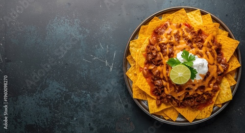 Flat top view of chili con ...