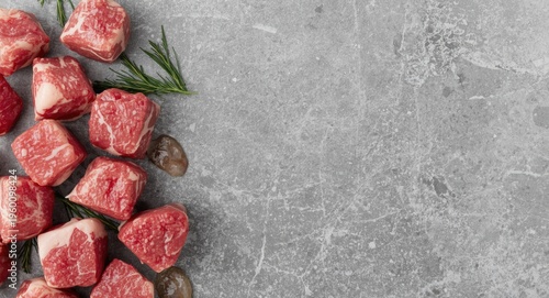 Raw lamb cubes on a subtle ...