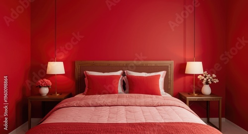 Red toned room interior sho...